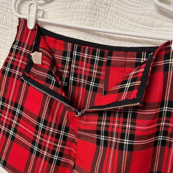 Super Low Fat Vintage 90s School Girl Plaid Mini Skirt Pleated Punk Red Academia - Picture 5 of 8
